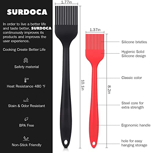 SURDOCA Silicone Pastry Basting Brush - 2Pcs 10 + 8 in Heat Resistant Brush for Baking Cooking Food, BPA Free Kitchen Brush for Sauce Butter Oil, Stainless Steel Core Design for Barbecue BBQ Grilling - Image 2
