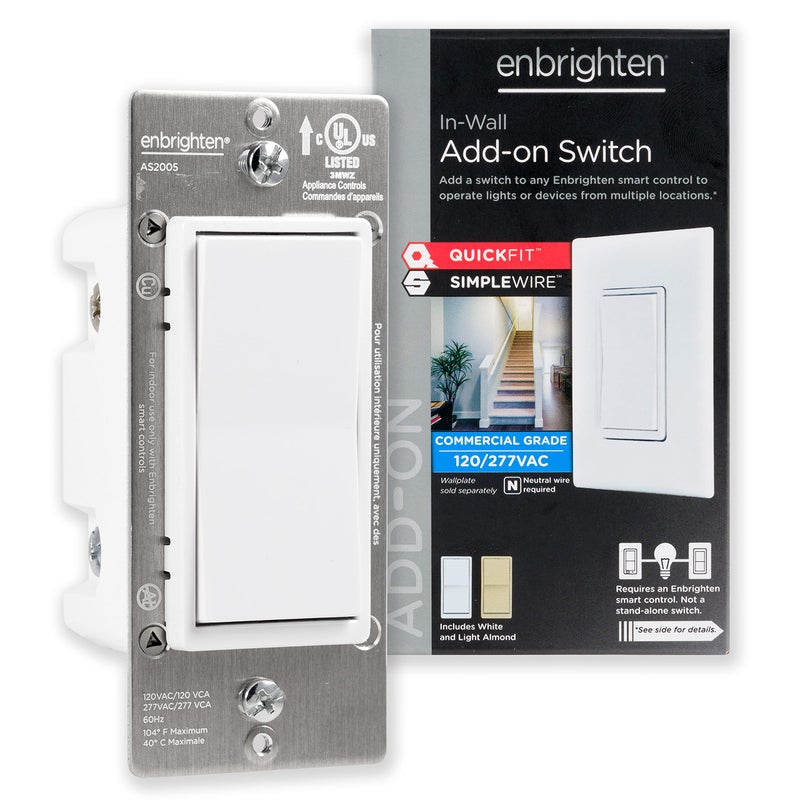 Enbrighten AddOn Switch QuickFit and SimpleWire InWall Rocker Paddle ZWave ZigBee Wireless Smart Lighting Controls NOT A STANDALONE Switch 46199 White and Light Almond