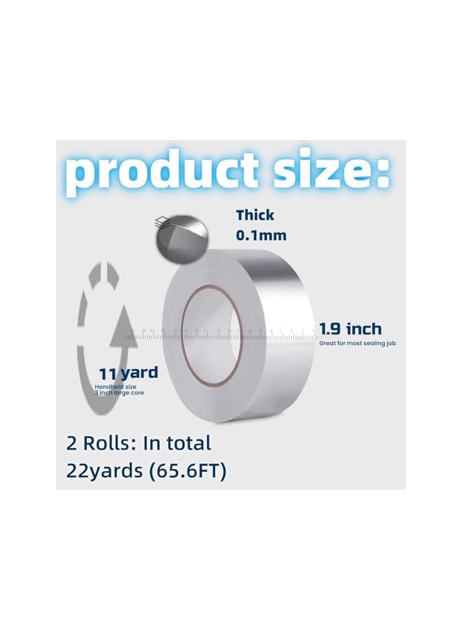 promass 2 Pack Aluminum Foil Tape, High Temperature Tape, Seal HVAC Tape, Metal Adhesive Tape, Silver Duct Tape for Ductwork, Dryer Vent, HVAC, 1.9 inch x 11 Yards (32.8 feet) - Image 3