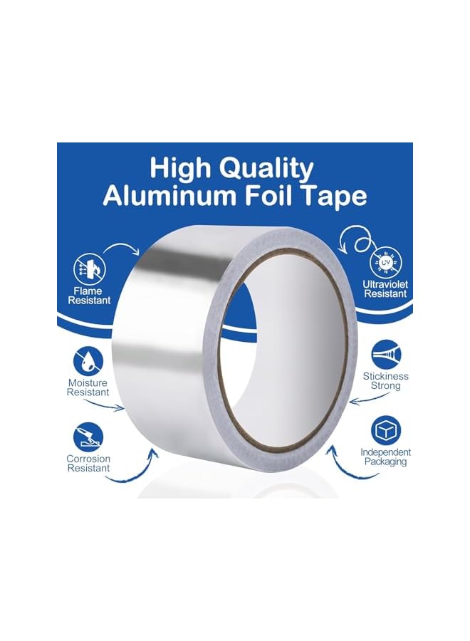 promass 2 Pack Aluminum Foil Tape, High Temperature Tape, Seal HVAC Tape, Metal Adhesive Tape, Silver Duct Tape for Ductwork, Dryer Vent, HVAC, 1.9 inch x 11 Yards (32.8 feet) - Image 2