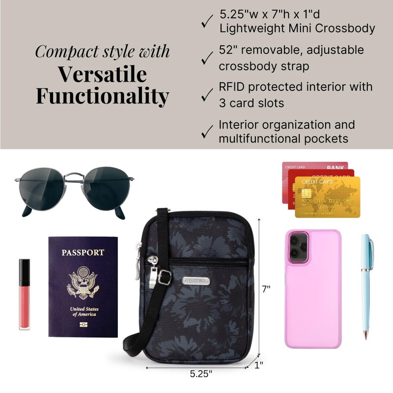 Baggallini Women's Essential Mini Crossbody Bag, Midnight Garden - Image 3