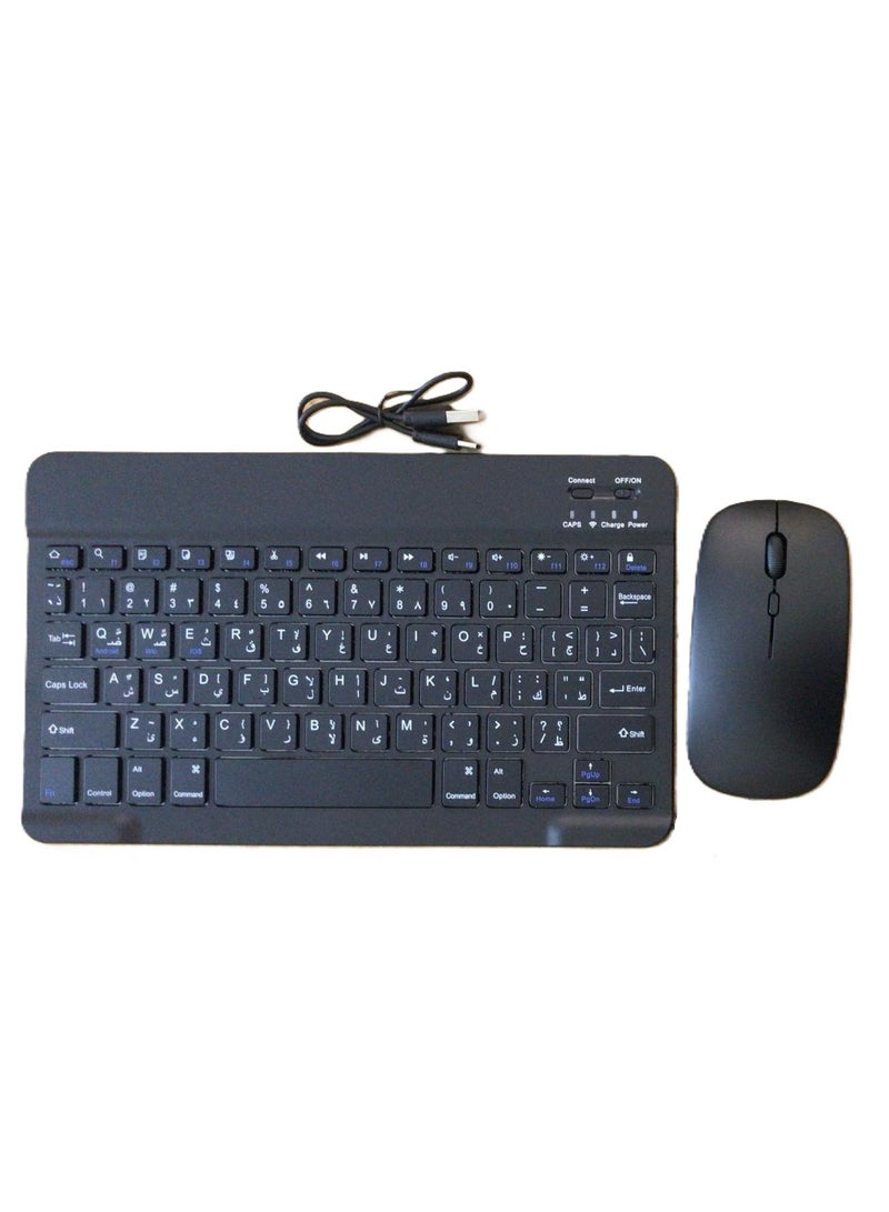 Wireless Bluetooth Keyboard & Mouse Combo – Dual-Language Keyboard (Arabic & English), Rechargeable Keyboard & Battery-Powered Mouse (Batteries Not Included), Ultra-Slim Portable Design, Stable Dual Connection (Bluetooth + 2.4GHz), Compatible with iOS, Android, Windows, Tablets & Laptops - Image 1