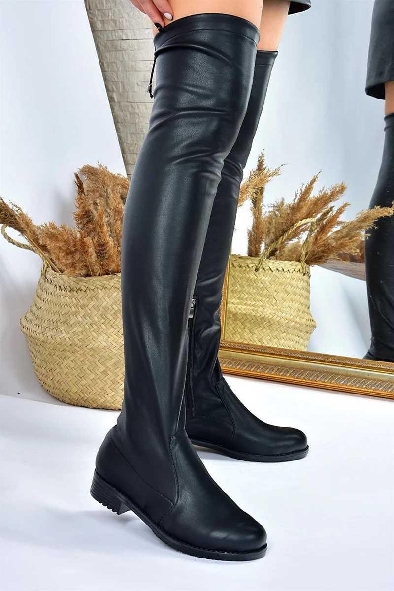 فوكس شوز Faux Leather Black Stretch Women's Boots G268573002