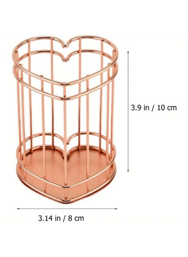 Rose Golden Heart Shaped Iron Pen Holder For Desk Storage Organizer Home Office - Image 3