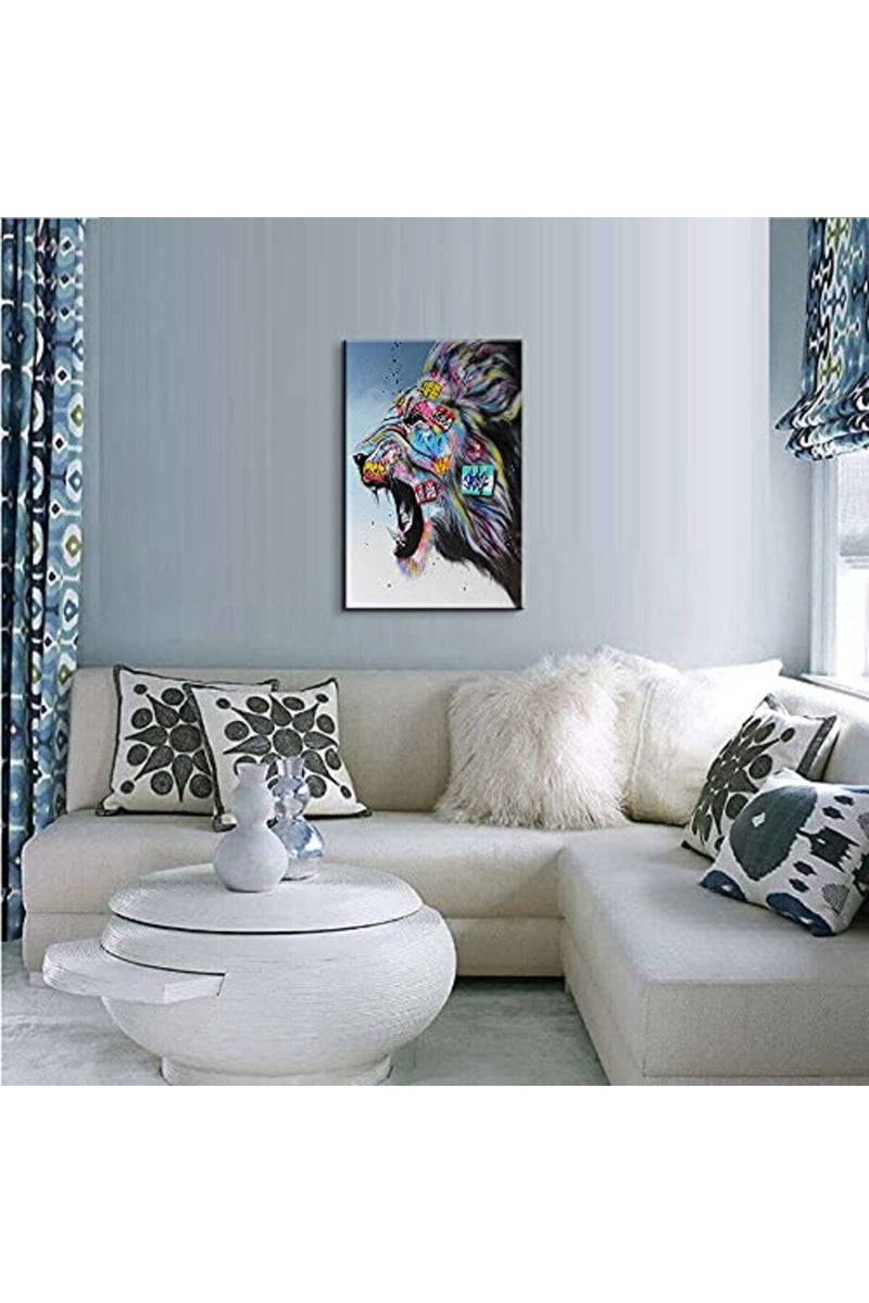 Mistyefly Colorful Graffiti Wall Art Canvas - Lion Street Art Poster for Bedroom Living Room Decor - Ready to Hang (12''H x 18''W) - Image 4