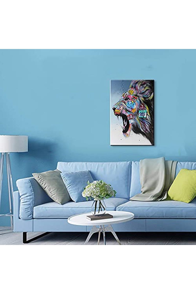Mistyefly Colorful Graffiti Wall Art Canvas - Lion Street Art Poster for Bedroom Living Room Decor - Ready to Hang (12''H x 18''W) - Image 5