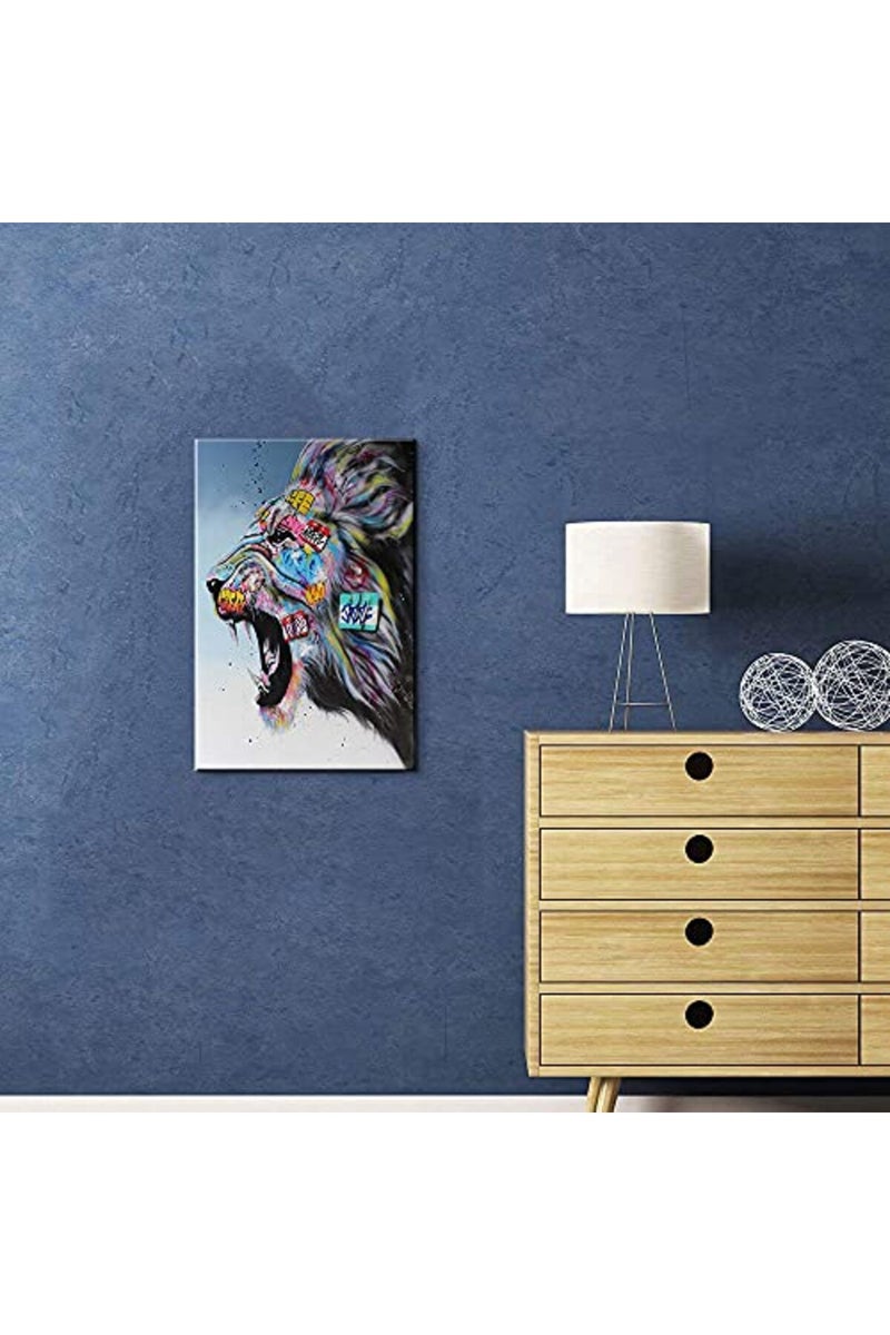 Mistyefly Colorful Graffiti Wall Art Canvas - Lion Street Art Poster for Bedroom Living Room Decor - Ready to Hang (12''H x 18''W) - Image 3