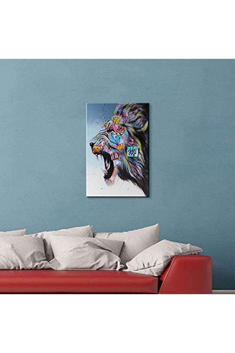 Mistyefly Colorful Graffiti Wall Art Canvas - Lion Street Art Poster for Bedroom Living Room Decor - Ready to Hang (12''H x 18''W) - Image 2