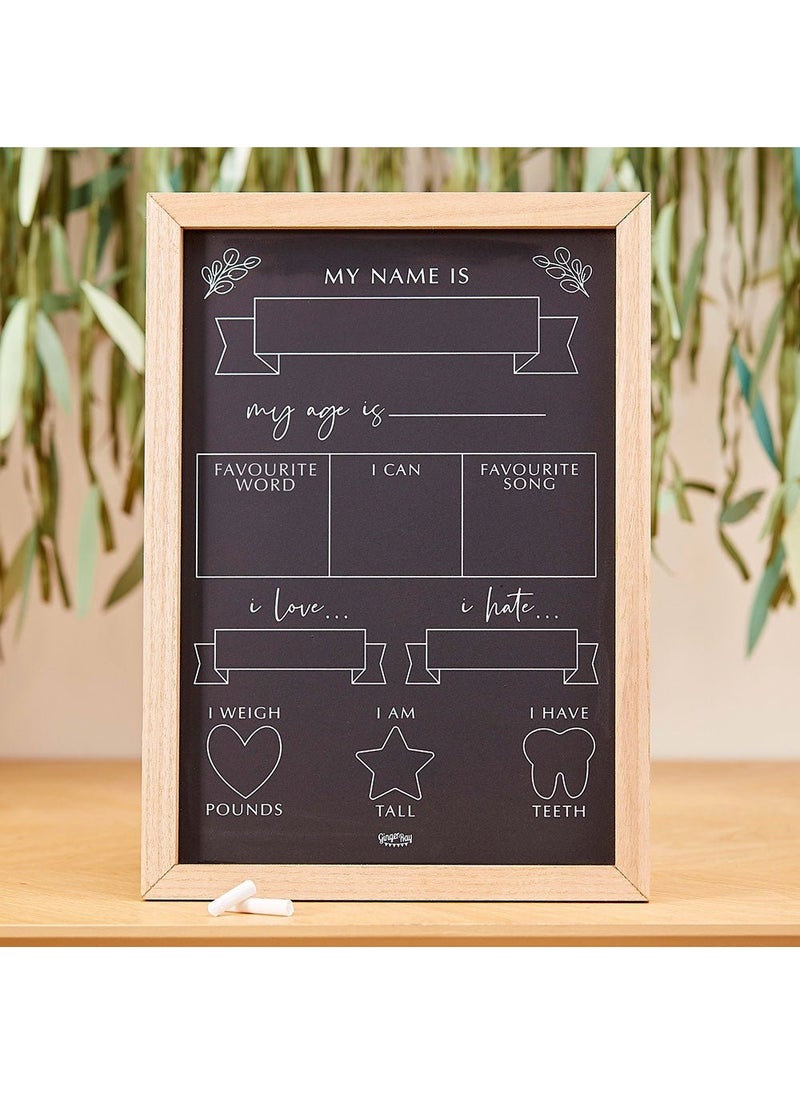 Ginger Ray Baby Milestones Chalkboard Black Wood 42cm - Image 2