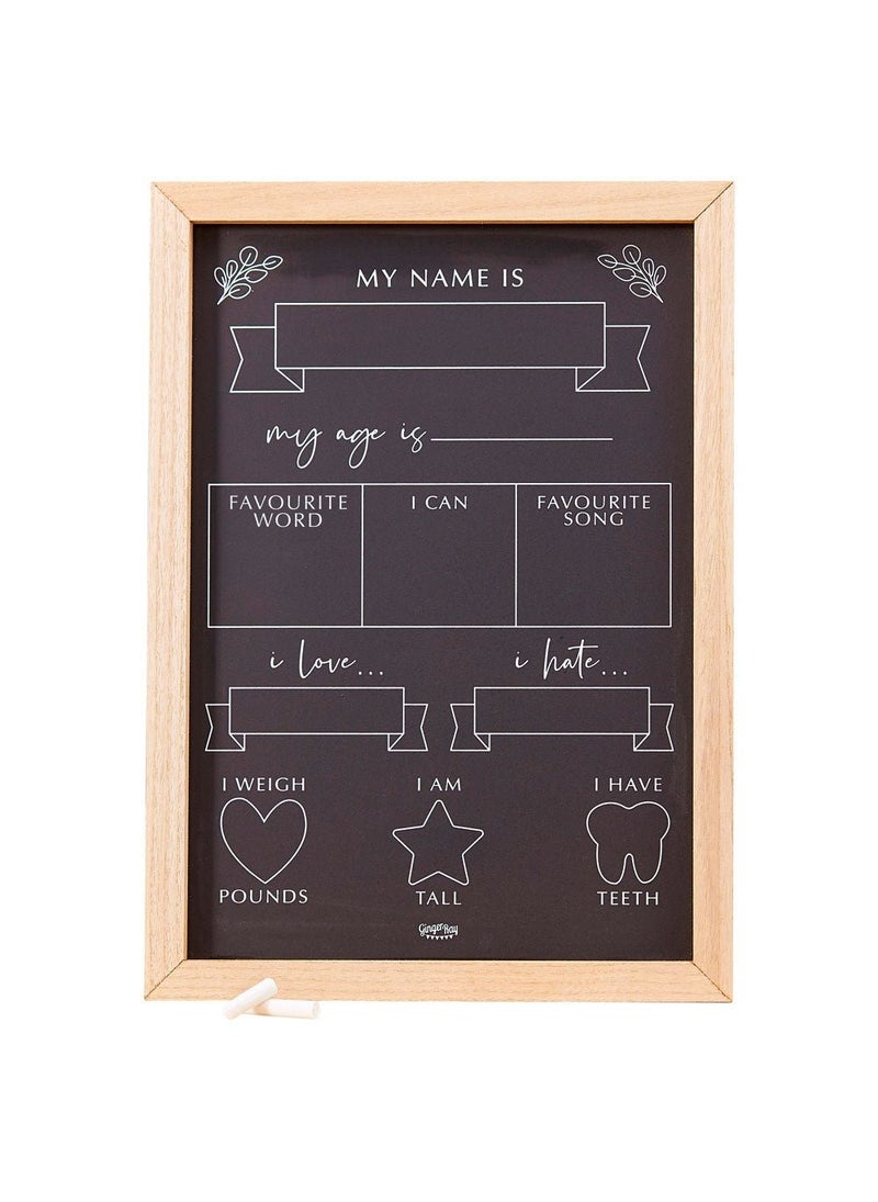 Ginger Ray Baby Milestones Chalkboard Black Wood 42cm - Image 1