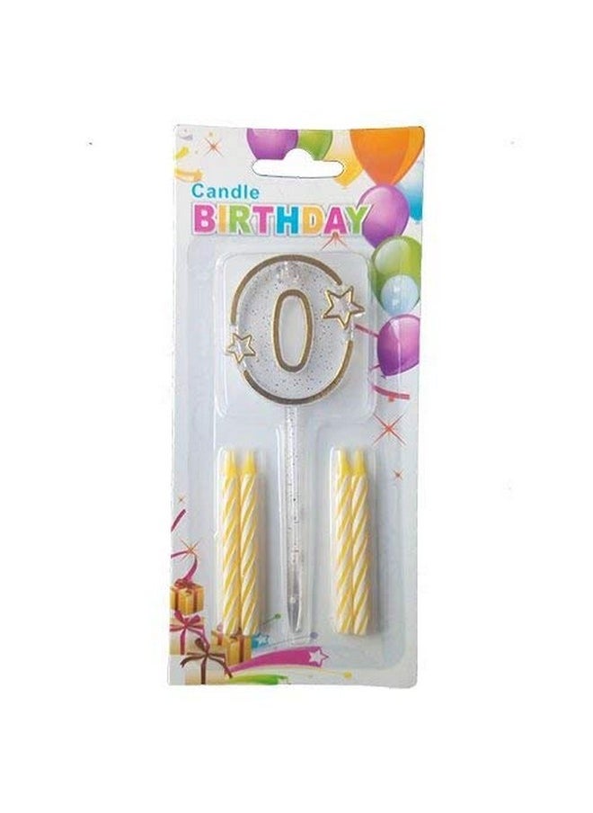 Funcart Funcart Multicolor Transparent Number 0 Cake Topper Candle(4 Candle and 1 Topper) 