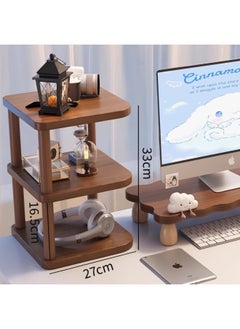 Desktop Computer Elevated Rack Monitor Elevated Rack Table Board Keyboard Bracket Display Screen Pad Elevated Base Elevated Bracket-Color:Black Walnut [double Layer Storage Rack]
