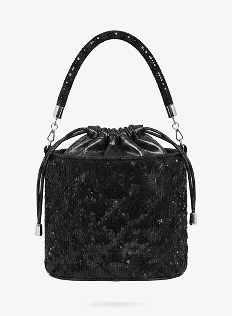Viny Viny Women's Crystal Mesh Bucket Bag – Rhinestone Top Handle with Drawstring Closure