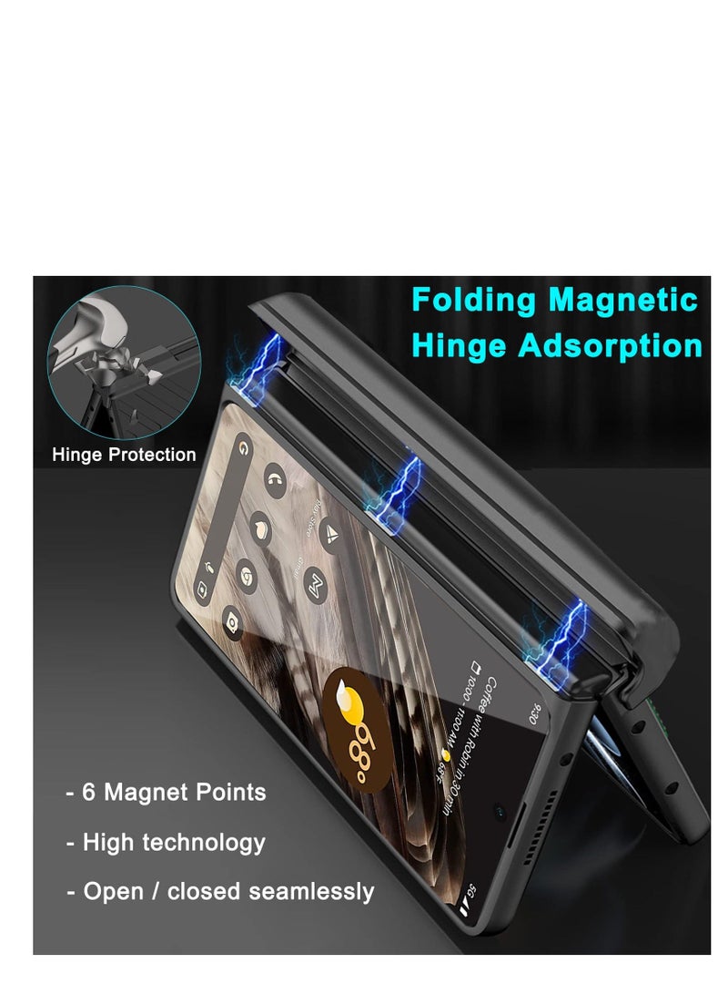 Compatible for Google Pixel Fold Phone Case, Magnetic Case with Screen Protector & Hand Strap, Silver Heavy Duty Shock-Absorption Hard Matte Cover, With Built-In Stand, for Pixel Fold Case - Image 5