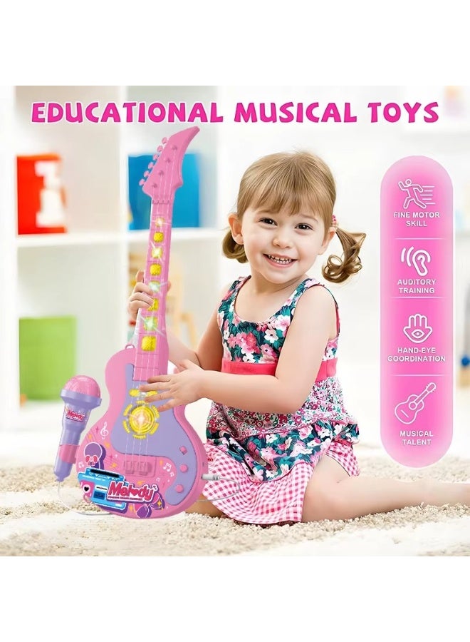 Toy Box Kids Musical Toy Guitar With Microphone Lights Sound Musical Instrument Learning Educational Toys - Image 2