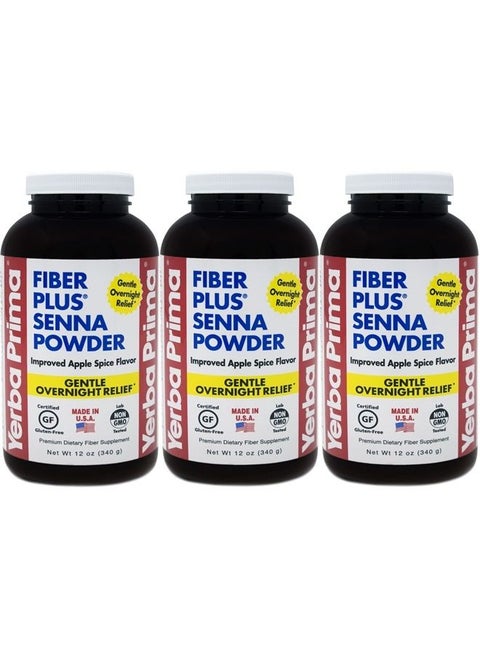 Fiber Plus Senna Powder, 12 Ounce (Pack of 3) - for Short-Term Use to Restore Regularity, Improved Apple Spice Flavor, Stevia Sweetened, Provides Gentle Overnight Relief, Non-GMO
