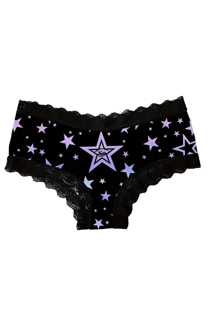 شارلي مجموعة من 3 سراويل داخلية فاخرة للنساء - مقاس M - تصميمات سماوية وغامضة مع حواف من الدانتيل - نسيج مريح وجيد التهوية - مجموعة ملابس داخلية أنيقة تتميز بالنجوم والقمر والشمس - ملابس داخلية ناعمة وأنثوية للارتداء اليومي - سراويل داخلية متوسطة الحجم بتفاصيل أنيقة - فكرة هدية فريدة للنساء والمراهقات - مادة مطاطية عالية الجودة لراحة طوال اليوم - مظهر غريب وساحر - مثالي للهدايا أو الاستخدام الشخصي - Image 5