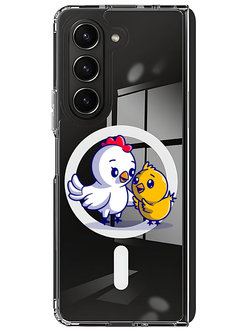 Theodor Magnetic Case for Samsung Galaxy Z Fold 6 Compatible with MagSafe Wireless Charging, Shockproof Phone Bumper Cover Chicken & Hen - Image 1