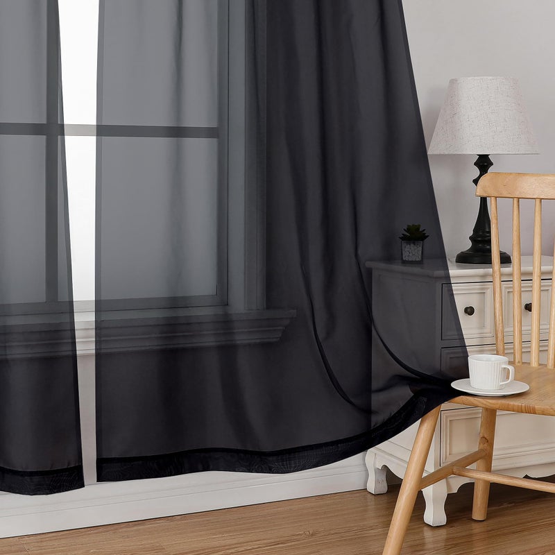 Simplebrand Black Sheer Kitchen Cafe Curtains - 36X36 Inch, 2 Paneled Tier Curtain Rod Pocket Sheers for Bathrooms, Small Windows - Image 3