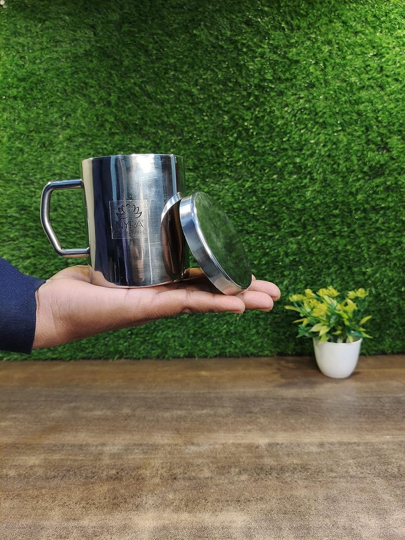 NYRA® Stainless Steel Double Walled Insulated Cup – 300 ML | Coffee and Tea Mug with Lid and Handle | Hotel | Home | Restaurant | Multipurpose Mug (1 Piece) - Image 5