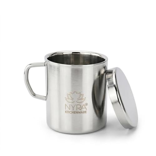 NYRA® Stainless Steel Double Walled Insulated Cup – 300 ML | Coffee and Tea Mug with Lid and Handle | Hotel | Home | Restaurant | Multipurpose Mug (1 Piece) - Image 1