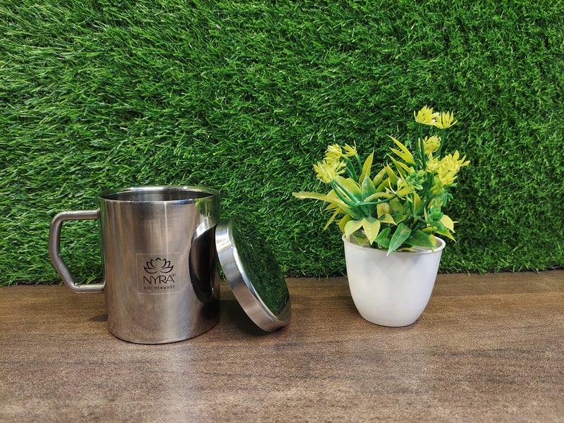 NYRA® Stainless Steel Double Walled Insulated Cup – 300 ML | Coffee and Tea Mug with Lid and Handle | Hotel | Home | Restaurant | Multipurpose Mug (1 Piece) - Image 4