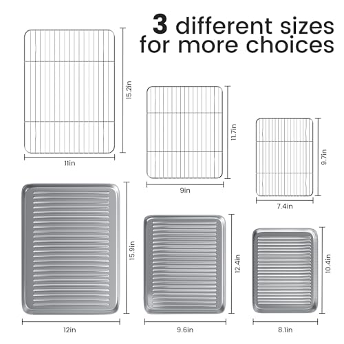 Rottay Baking Sheet with Wire Rack Set: 3 Baking Pans + 3 Cooling Racks for Cooking and Baking - Stainless Steel Nonstick Bacon Pans for Oven, Warp Resistant & Heavy Duty & Rust Free - Image 2