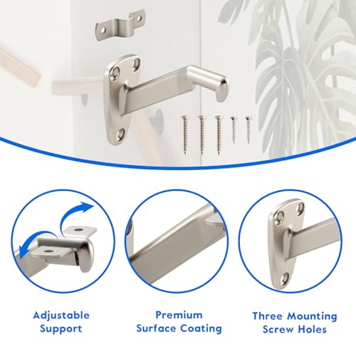 HOME MASTER HARDWARE Handrail Stair Brackets, 6-Pack Heavy Duty Staircase Support for Home or Office Stairways Handrail, Satin Nickel Finished Stairway Bracket - Image 2