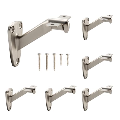 HOME MASTER HARDWARE Handrail Stair Brackets, 6-Pack Heavy Duty Staircase Support for Home or Office Stairways Handrail, Satin Nickel Finished Stairway Bracket - Image 1