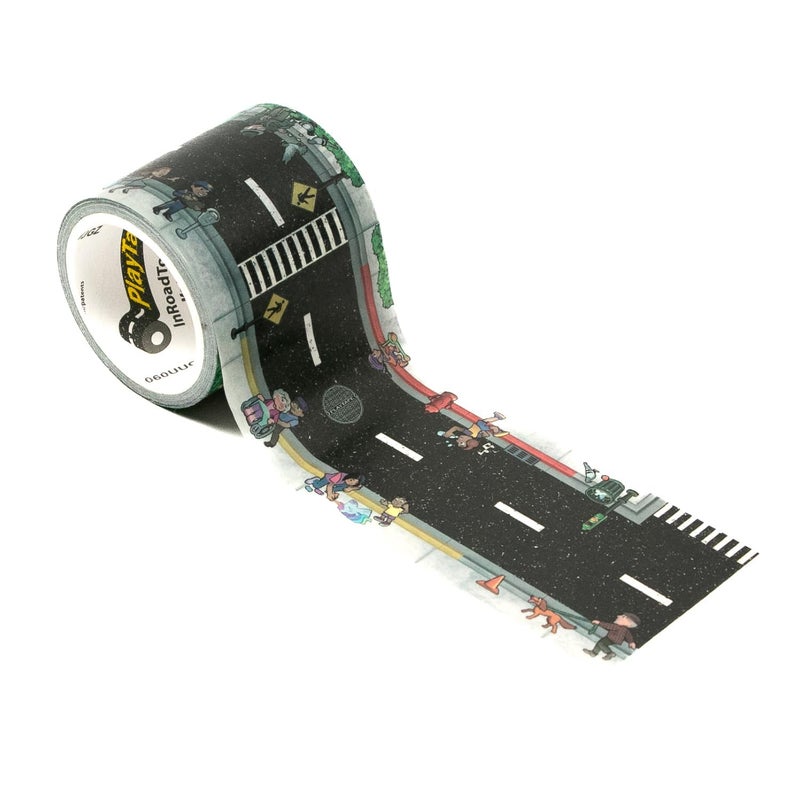 PlayTape Neighborhood Road Tape for Toy Cars Sticks to Flat Surfaces No Residue 2 in x 30 ft Roll - Image 2