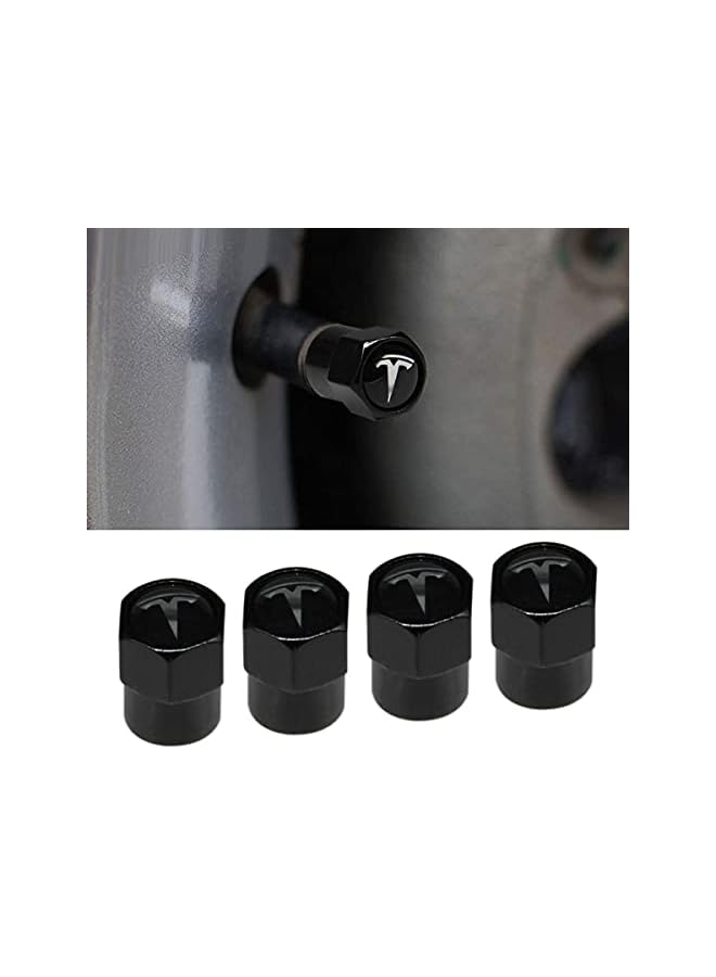 S-TOP Hex 016 Black 4pcs Universal Car Tire Valve Stem Caps Air Cover Fit Tesla Accessories - Image 1