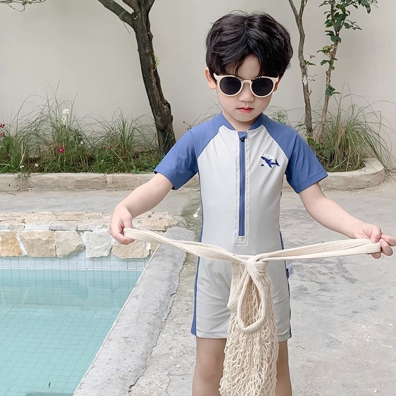 Kids Shark Print Swimsuit Short Sleeve Sun Protection Quick Dry - Image 3