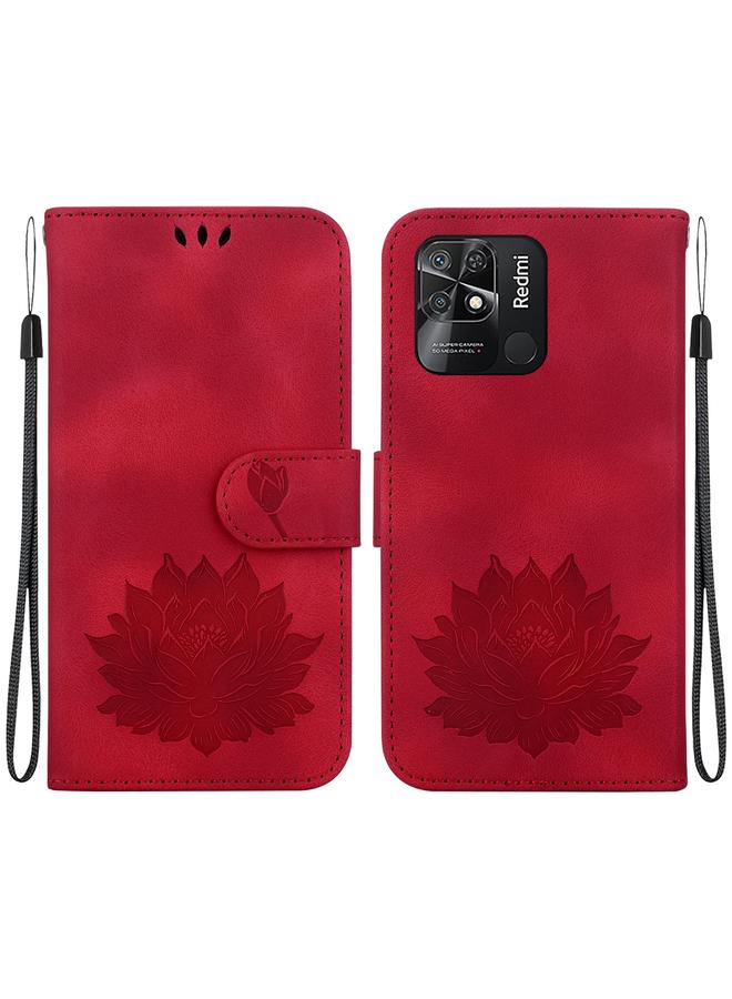 Zaboon For Xiaomi Redmi 10C / Redmi 10 India Lotus Embossed Leather Phone Case(Red) 