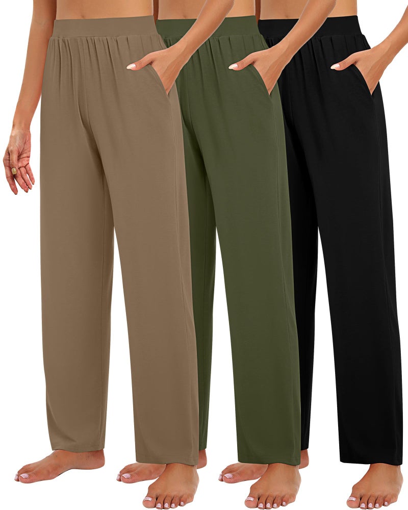Huukeay 3 Pack Womens Lounge Pants Cozy Wide Leg Lounge Slacks with Pockets Loose Flowy Yoga Sweatpant Workout Comfy JoggerBlack Army Green CoffeeXXLarge