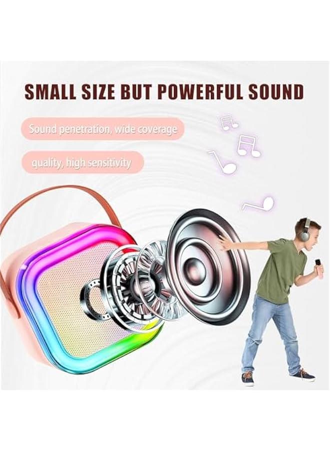 Mini Karaoke Machine for Adults and Kids, Portable Bluetooth Speaker with 2 Wireless Microphone, Led Lights Karaoke Gifts for Girls Boys Birthday Home Party (Pink, K12) - Image 3