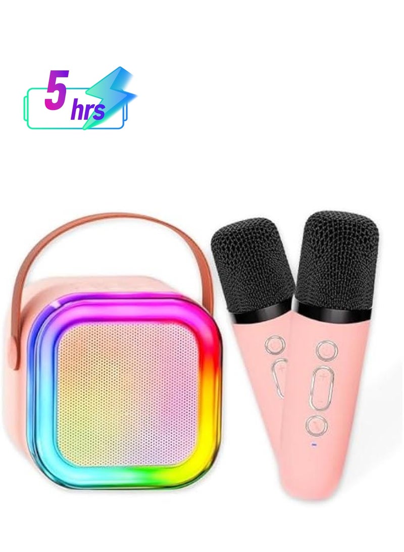 Mini Karaoke Machine for Adults and Kids, Portable Bluetooth Speaker with 2 Wireless Microphone, Led Lights Karaoke Gifts for Girls Boys Birthday Home Party (Pink, K12) - Image 1