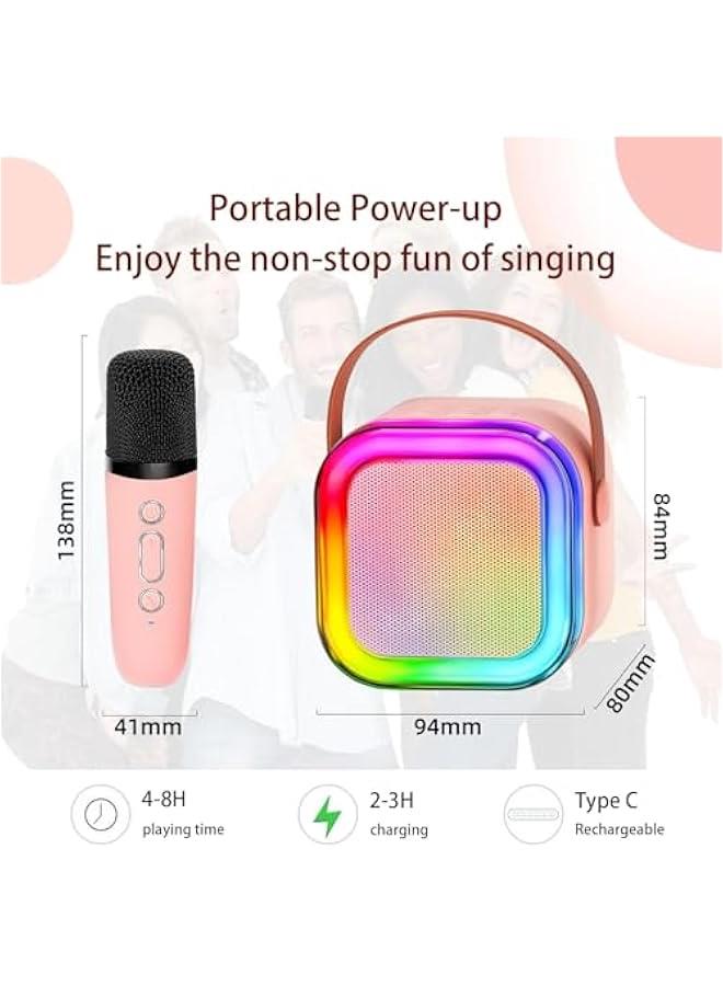 Mini Karaoke Machine for Adults and Kids, Portable Bluetooth Speaker with 2 Wireless Microphone, Led Lights Karaoke Gifts for Girls Boys Birthday Home Party (Pink, K12) - Image 5