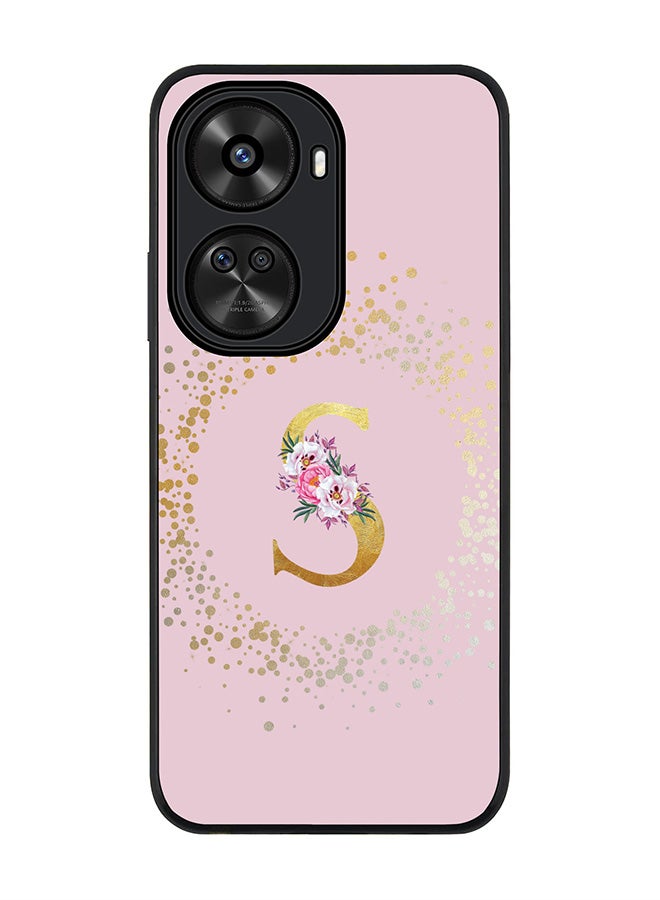 Stylizedd Rugged Black edge case for Huawei nova 12 SE / Huawei nova 11 SE 4G,Slim fit Cover Custom Monogram Initial Letter Floral Pattern Alphabet - S (Pink) - Image 1