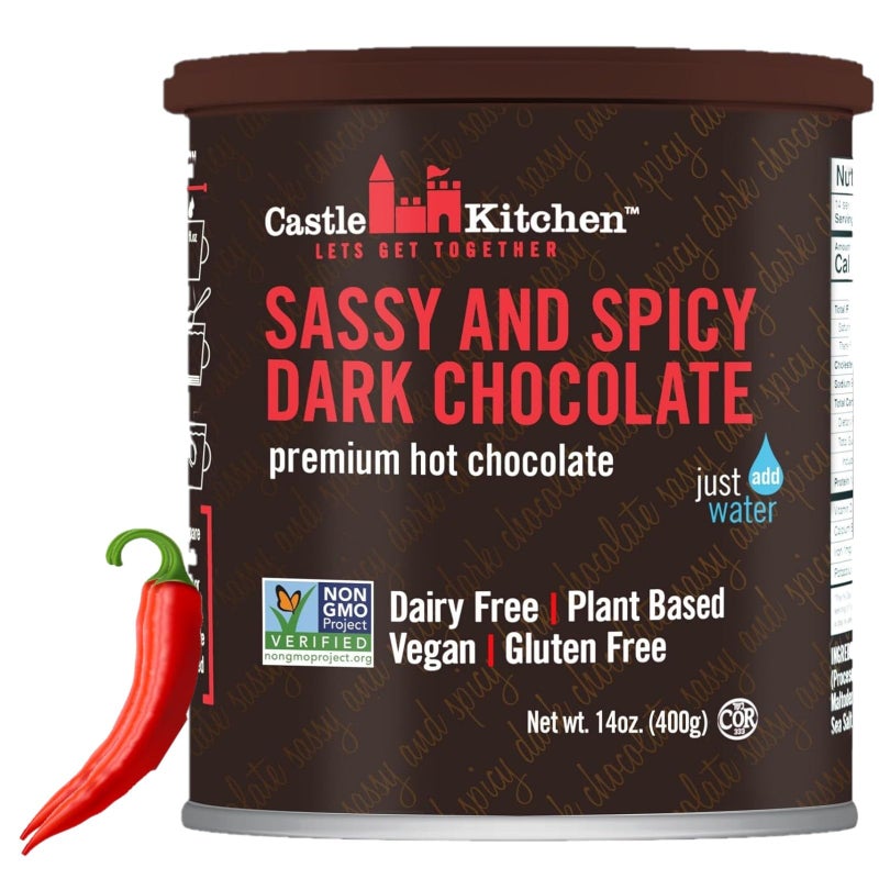 Castle Kitchen Spicy Hot Chocolate (14 oz)-Dairy Free, Vegan Mexican Hot Cocoa Mix made With Natural Chili Spiced Flavors - Just Add Water - Unique Ancient Aztec Flavor With No Artificial Sweeteners - Image 1