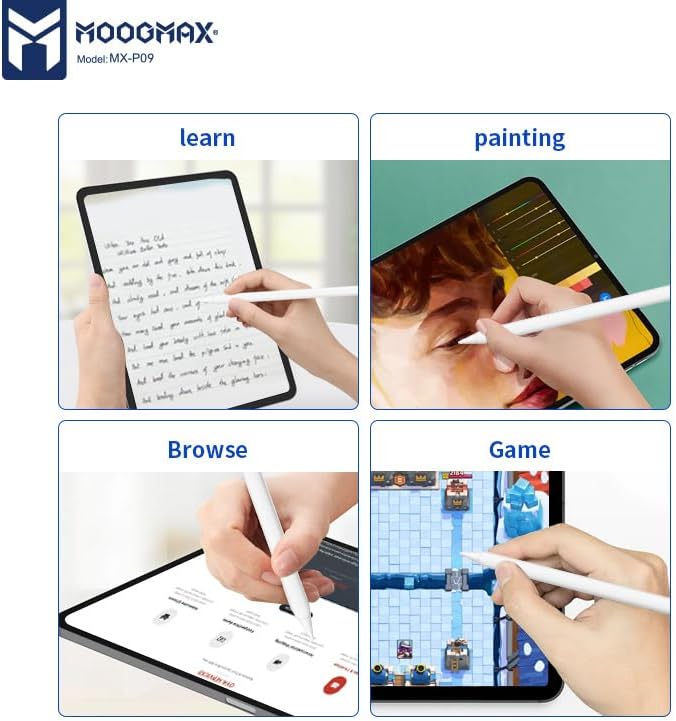 موجماكس قلم iPad MX-P09 مع دعم راحة اليد، شحن سريع عبر Type-C، مغناطيسي (لا يدعم الشحن اللاسلكي). قلم لوحي متوافق مع iPad الجيل الحادي عشر، الجيل التاسع، A16، أجهزة Android، إلخ. - Image 2
