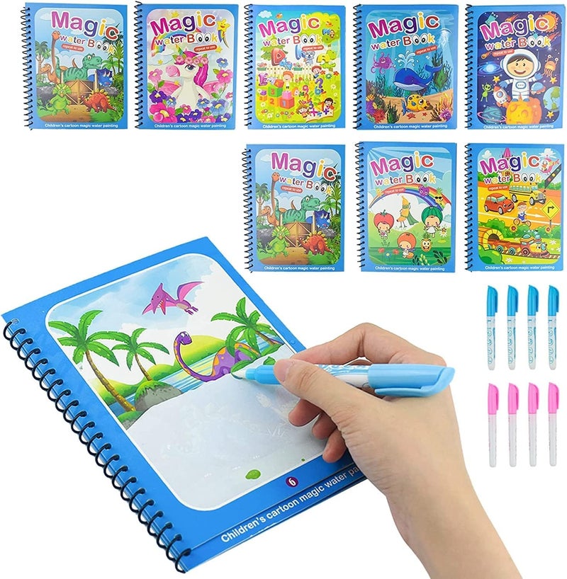 Next store Magic Water Coloring Books for Kids - Unlimited Fun with Drawing, Reusable Water Book, Thick Water Pen Assorted Designs 4 Pieces and 4 Pens