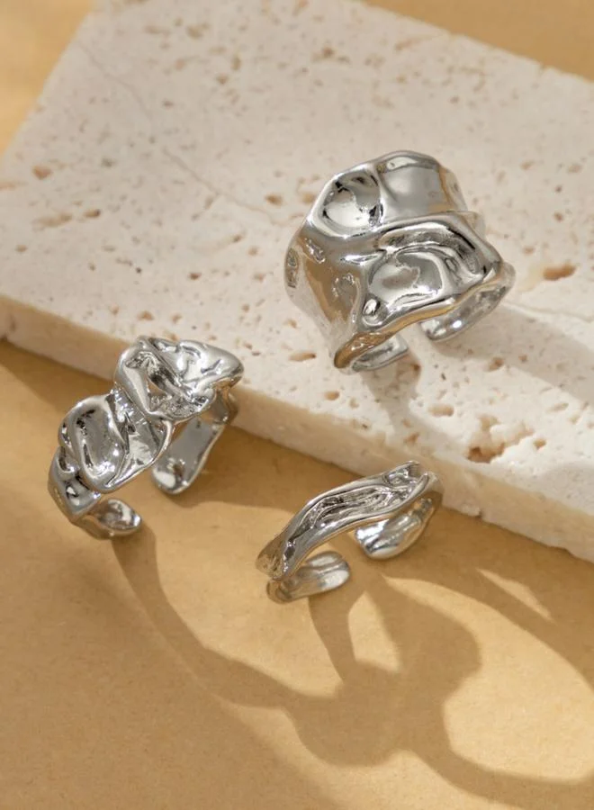 Take Two Take Two Set of 3 - Silver Texture Alloy Ring