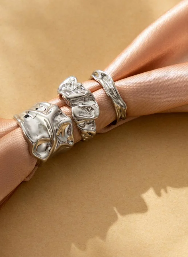 Take Two Take Two Set of 3 - Silver Texture Alloy Ring