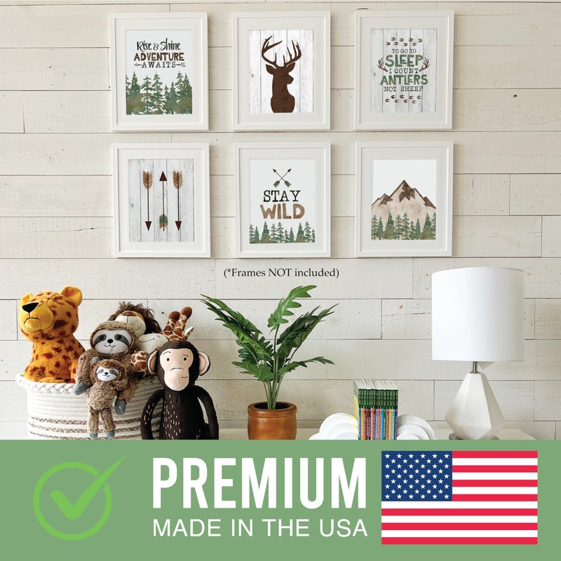 Hadley Designs 6 Woodland Nursery Wall Decor - Reversible Unframed Baby Boy Nursery Decor, Hunting Decors for Boys Room, Woodland Wall Decors, Mountain Hunting Prints for Kids, Made in USA - Image 2