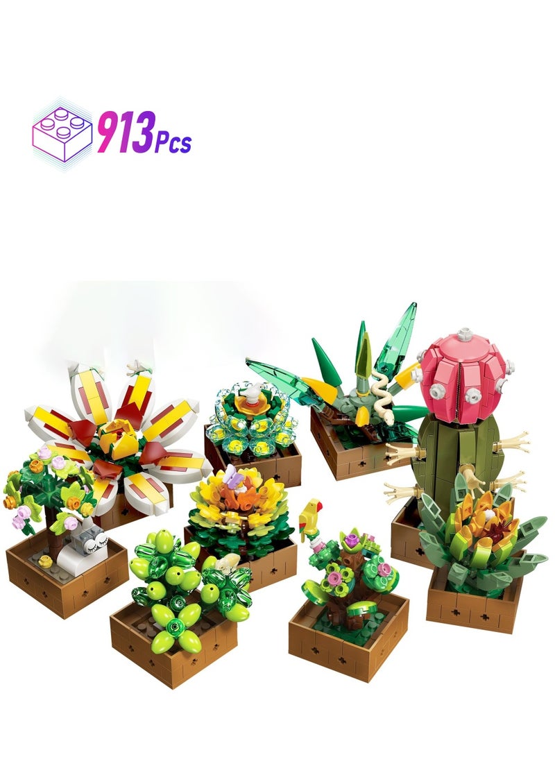 Excefore Flower Botanical Bonsai Building Set, 9 Pack Succulent Building Toys, Succulent Set for Home Decor, Valentine's Day, Mother's Day, Botanical Collection for Adults and Kids, 913pcs  - Image 1
