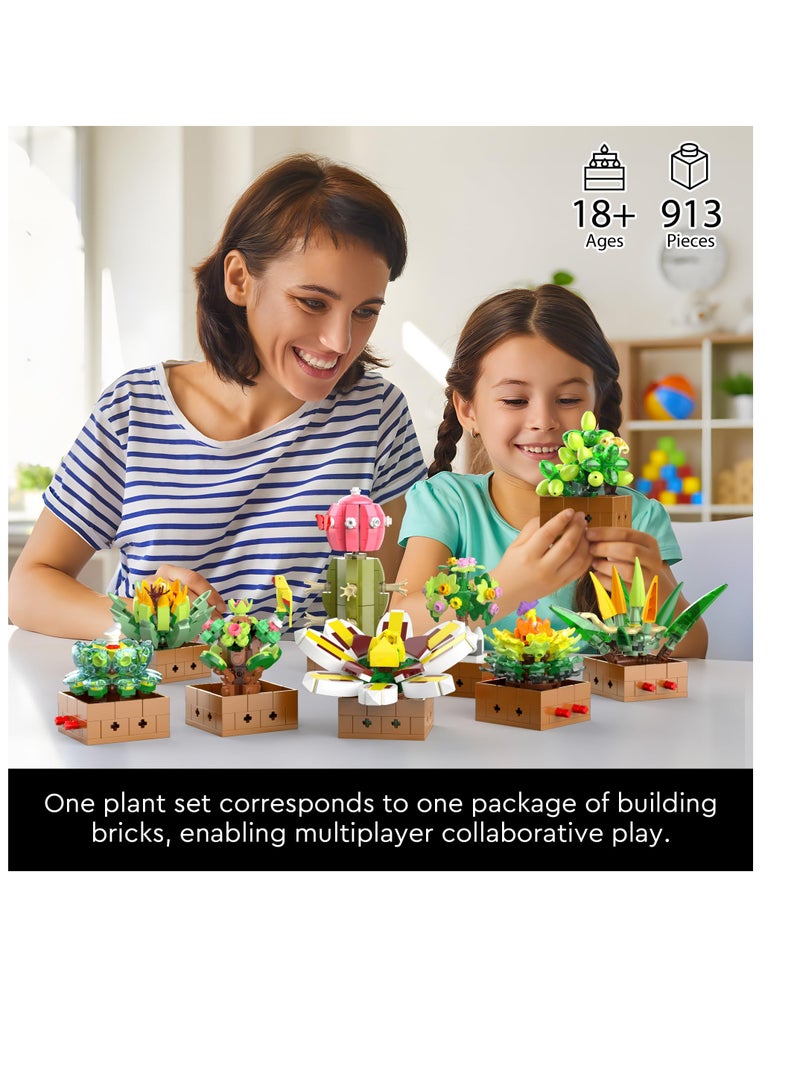 Excefore Flower Botanical Bonsai Building Set, 9 Pack Succulent Building Toys, Succulent Set for Home Decor, Valentine's Day, Mother's Day, Botanical Collection for Adults and Kids, 913pcs  - Image 4
