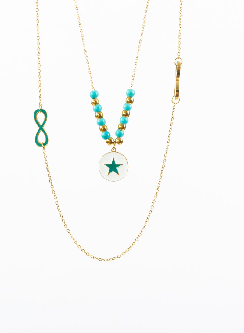 Stainless Steel necklace 2 layers with Turquoise Star pendant