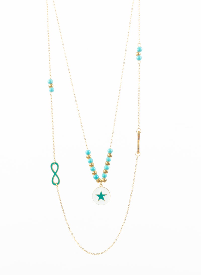 Stainless Steel necklace 2 layers with Turquoise Star pendant