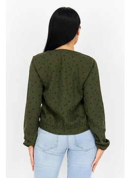 Eddie Bauer Women V-Neck Long Sleeve Allover Print Blouse, Olive  - Image 3