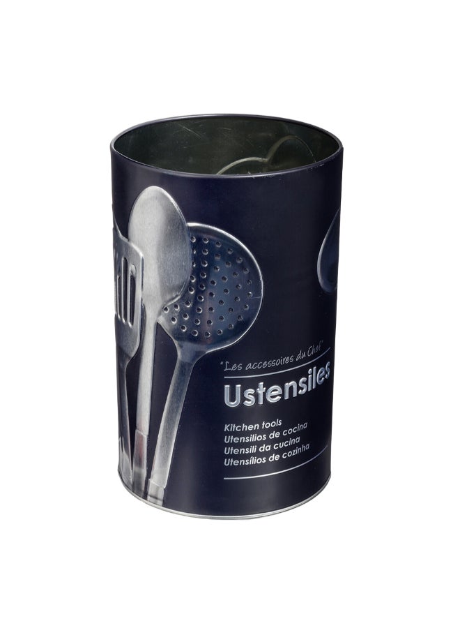 Five Simply Smart Metal Round Utensil Holder Black and Silver 17.3 x 10.8 x 10.8 cm 136318 - Image 1